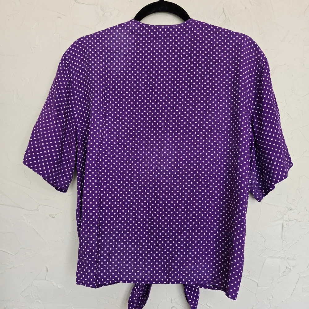 Vintage Chaus Polka Dot Button Up Tied Purple Top, L - Picture 6 of 9
